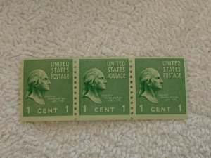 Scott 839- MNH, triple 1c George Washington- Presidential Prexie Series- 1938