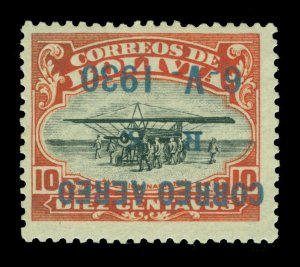 BOLIVIA 1930 AIRMAIL - Graf Zeppelin Surch.  10c Sc# C12a INVERTED ovpt. mint MH