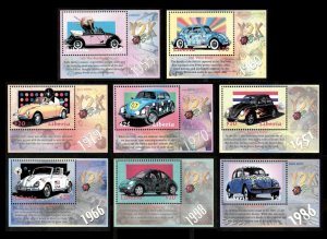 Liberia 2000 - Y2K Volkswagen Cars, Beetles - Set of 8v Souvenir Sheets - MNH