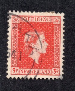 New Zealand 1954 3p red Official, Scott O103 used, value = 25c
