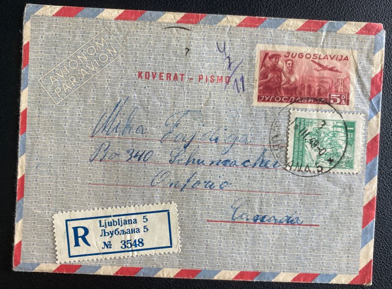 1949 Ljubljana Yugoslavia Air Letter Registered Cover To Ontario Canada