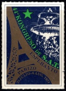 1971 France Poster Stamp 44th Esperanto Congress SAT Paris July 31- August 6