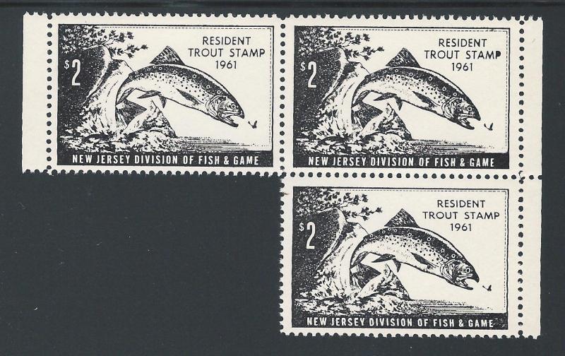 $2 Resident New Jersey Trout Stamp 1961 #17, Partial Blk ...