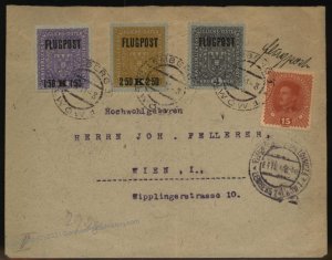 Austria 1918 Imperial First Airmail Set Flugpost Mi225-227 Cover Lwow Pol 105380