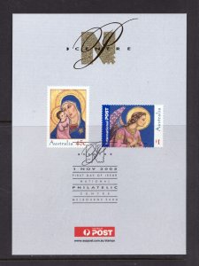 2005 Australia FDC Christmas S/S - Mary, Jesus & Angel - Issued by N.P.C.