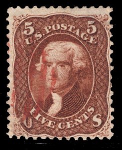 MOMEN: US STAMPS #75 RED BROWN USED RED CANCEL LOT #81169*