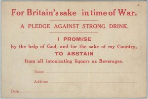 77723 -  GB - Postal History - VINTAGE CARD:  Pledge Against STRONG DRINK -  WAR