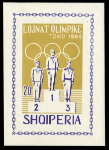 Albania #764 Cat$15, 1964 Olympics, imperf. souvenir sheet, never hinged
