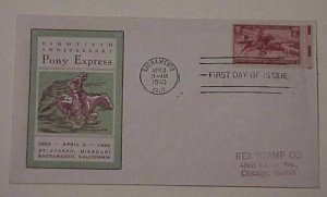 US FDC  1940 PONY EXPRESS  CACHET ADDRESSED