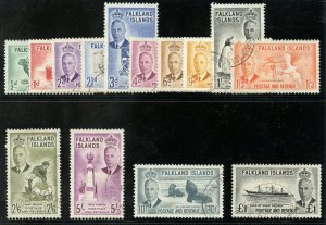 Falkland Islands 1952 KGVI set complete very fine used. SG 172-185. Sc 107-120.