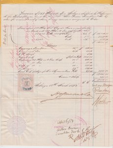 Cuba 1874 Invoice for Molasses with Revenue stamp attached, per Abbie Dunn