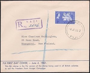 FIJI 1963 Freedom From Hunger FDC - registered ex Nadi to NZ...............B4356