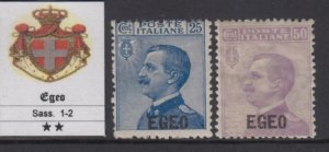 Italy Egeo - Sassone n.  1-2  cv 1080$  MNH** (n.2 SUPER CENTERED) Definitive