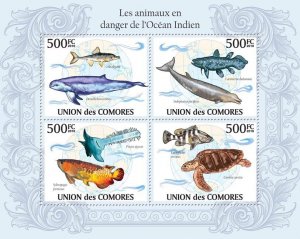 COMOROS - 2010 - Endangered Ocean Animals - Perf 4v Sheet - Mint Never Hinged