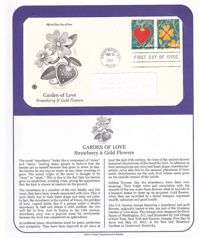 2011 Garden of Love Flowers Sc 4531-40 FDCs, PCS cachets on info pages 4540a