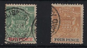 Rhodesia 1892 Thick soft wove paper 2d, 4d perf 12½ sg27-8 very fine used cat