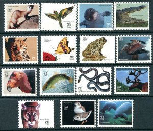 #3105 1995 Endangered Species 15 Single Stamps Snake Spiders Manatee Frog