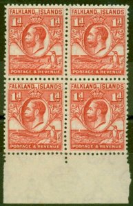 Falkland Islands 1936 1d Dp Red SG117a Line Perf Fine MNH Block of 4