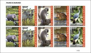 BURUNDI 2021 - IMPERF SHEETLET - FAUNA APES ELEPHANT ZEBRA HIPPOPOTAMUS RARE MNH-