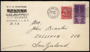 USA 2c Prexie Transatlantic Cover Zollikon Switzerland 80751