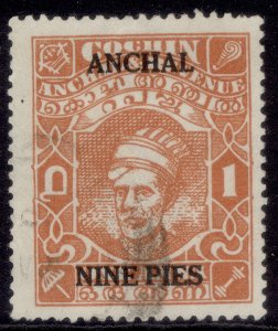 INDIAN STATES - Cochin GVI SG92a, 3p on 4p, FINE USED.