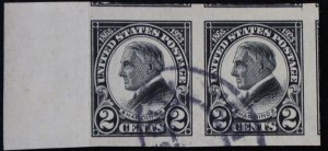 U.S. Used Stamp Scott #611 2c Harding Pair Superb Jumbo Appearing (crease) Nice!