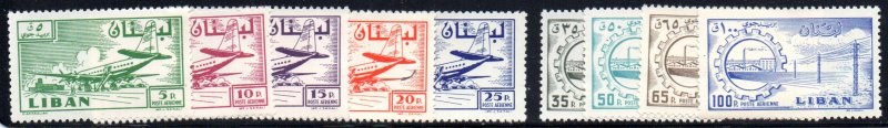 LEBANON C254-62 MNH SCV $16.55 BIN $8.25 AIRPLANES, COG WHEELS