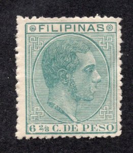 Philippines 1882 6 2/8c deep green Alfonso XII, Scott 82 MNG, value = $7.00