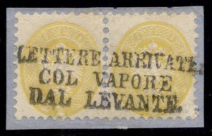 LOMBARDY-VENETIA #20 2s yellow, perf 9 ½ pair, LEVANTE cxl w/Ferchenbauer cert