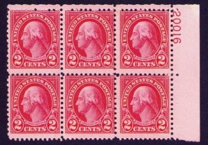 US Plate Block Scott #634 2c Washington [6] MNH F/VF Top Right