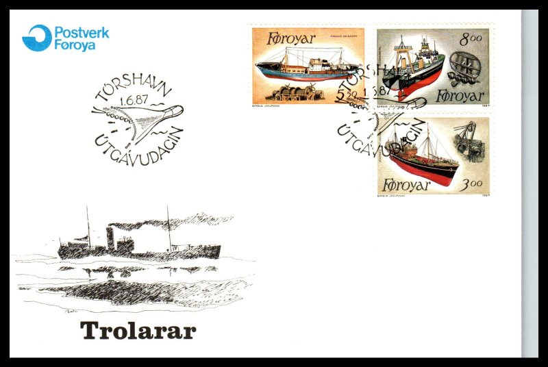 Faroe Islands 158-160 Ships U/A FDC