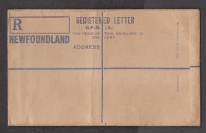NEWFOUNDLAND - NSSC # RE1 Registered Envelope- Unused Crease Top To Bottom CV$30