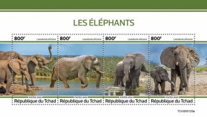 CHAD - 2020 - Elephants - Perf 4v Sheet - MNH