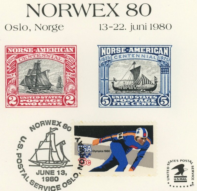 Oslo Norwex 1980 Philatelic Exhibition Vignette Souvenir Card USPS Postmark