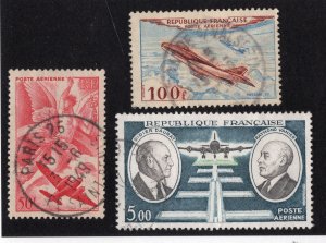 France 1946-61 50f Iris, 100f Jet, 5f Night Landing Airmails Scott C19, C29, C45