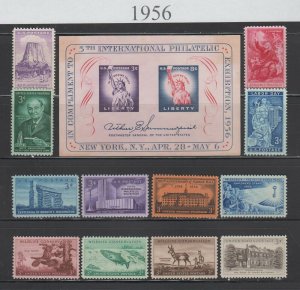 US, 1073-1085, 1075 S/S, 1956 COMPLETE YEAR, MNH, VF, COLLECTION MINT NH, OG