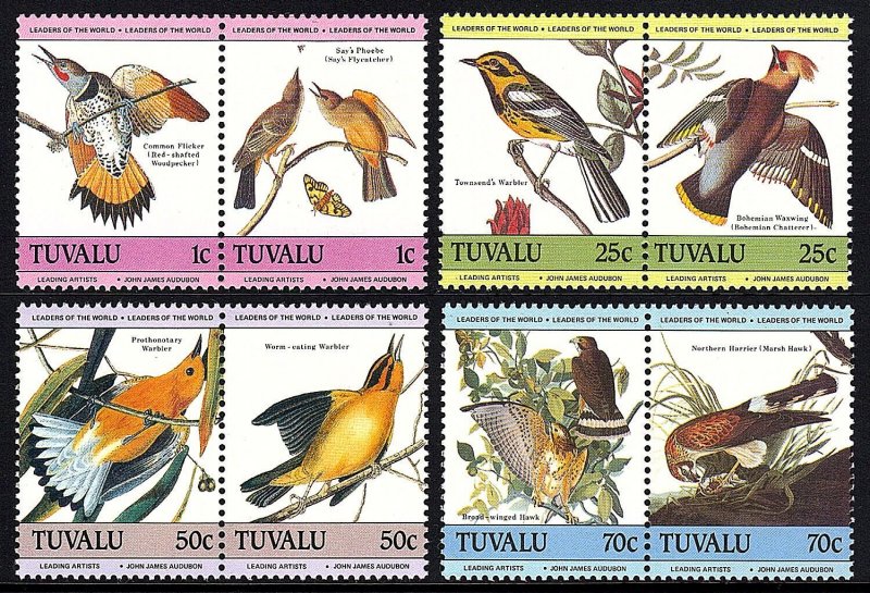 Tuvalu MNH Pairs 279-82 Audubon Birds 1985