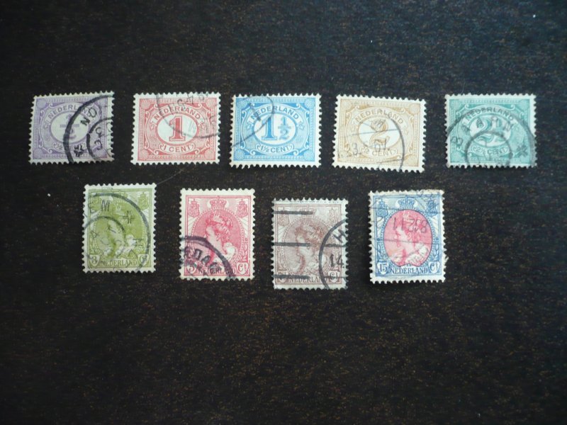 Stamps - Netherlands - Scott#55-56,58-60,62,65-66,70 - Used Part Set of 9 Stamps