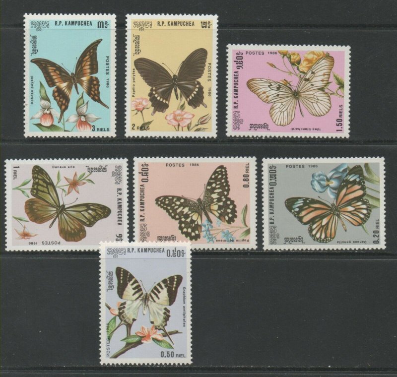 Thematic Stamps Animals - KAMPUCHEA 1986 BUTTERFLYS 727/33  7v mint