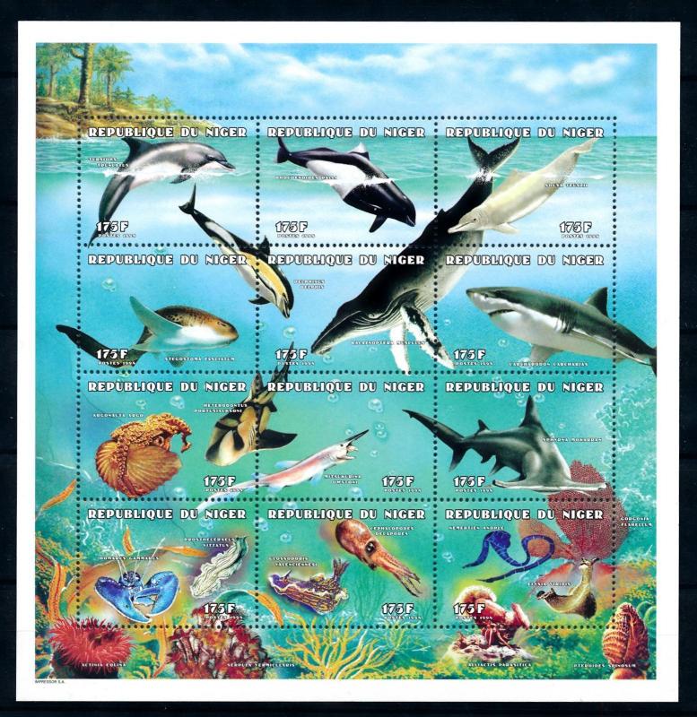 [95591] Niger 1998 Marine Life Whales Sharks Coral Sheet MNH