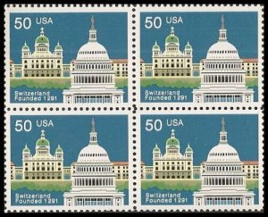 1991 Switzerland 700th Anniversary Block Of 4 50c Postage Stamps, Sc# 2532, MNH