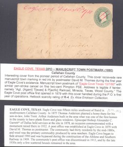 Callhan County Eagle Cove DPO Dead Post Office 1879-1913 ( Postal History ), ...