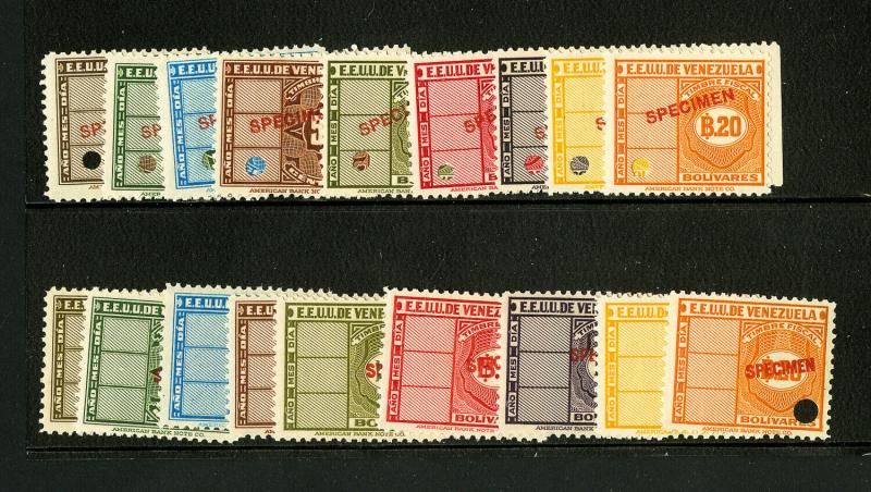 Venezuela Stamps VF OG NH 18 Revenue Specimen with Various Overprints