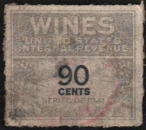 RE144 90¢ Wine Revenue Stamp (1942) Used