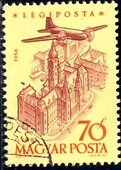 Plane Over City Gyor, Hungary stamp SC#C193 used