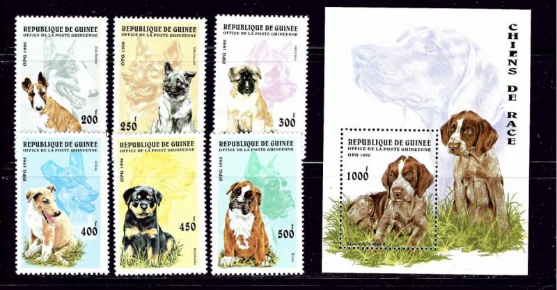 Guinea 1340-46 MNH 1996 Dogs set with souvenir sheet