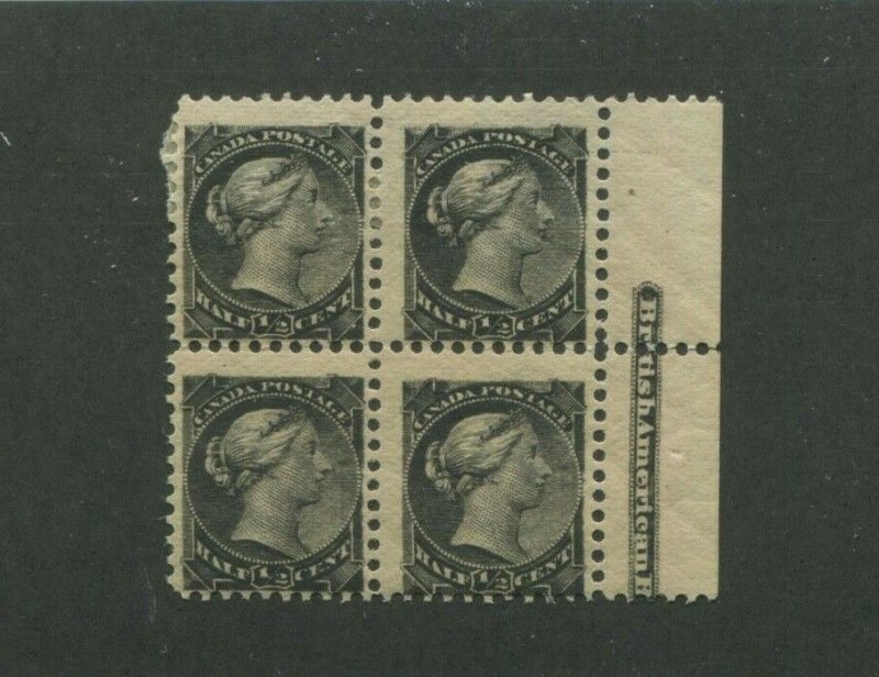 1882 Canada Postage Stamp #34 Mint Hinged Original Gum Block of 4