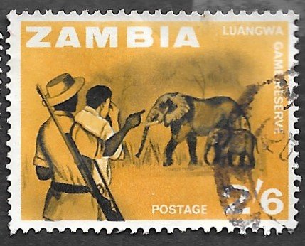 Zambia Scott #14 2sh 6p ‭Elephants in Luangwa Valley Game Reserve (1964) Used