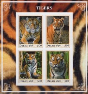 INDIA, DELHI - 2017 - Tigers - Imperf 4v Sheet - Mint Never Hinged