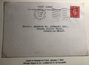 1944 Leeds England Commercial Postcard George Angus Co Cover To Newark